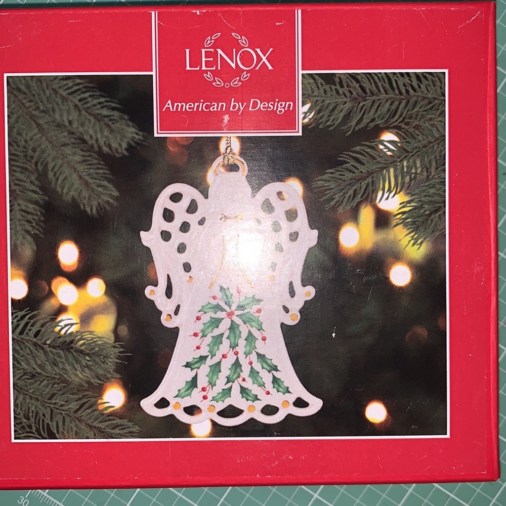 CHRISTMAS LENOX Angel Ornament New In Original Box Porcelain Leaves Holly Berry